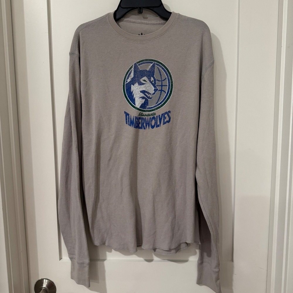 Adidas Minnesota Timberwolves Mens Medium Grey Waffle Knit Thermal Long Sleeve